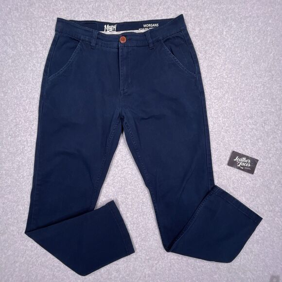 Mugsy Pants Mens 32 x 30 (31 x 28) Morgans Navy Blue Stretch Slim Chino K3PNNV